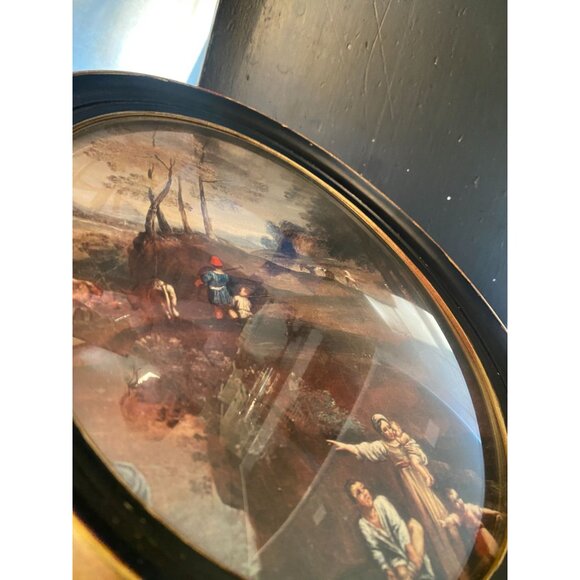 Vintage Oval Convex Bubble Glass Framed Pastoral Landscape Print By E.A. Riba Co - Picture 3 of 6